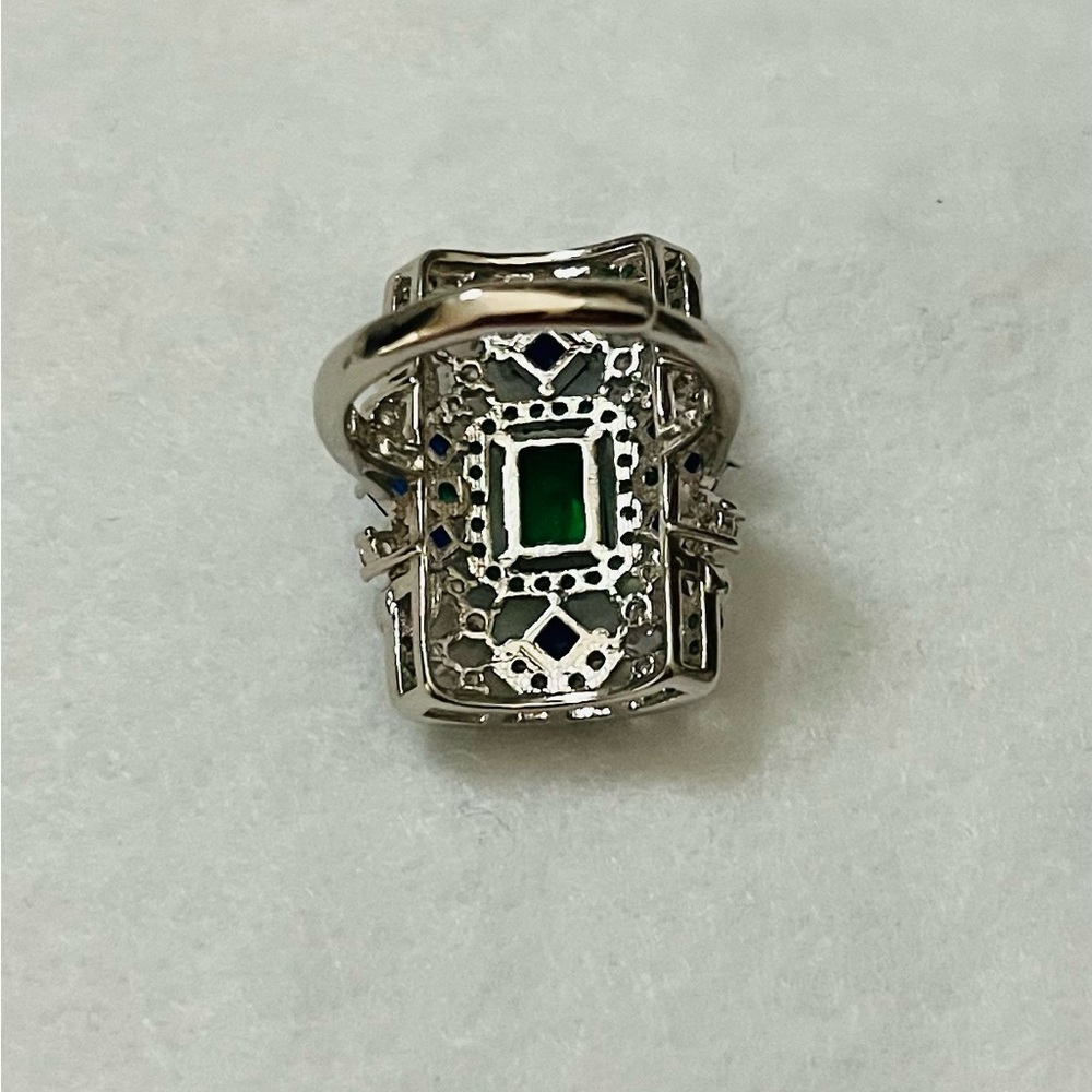 Multi Color Crystal Octagon Shape Silver Plated R… - image 6